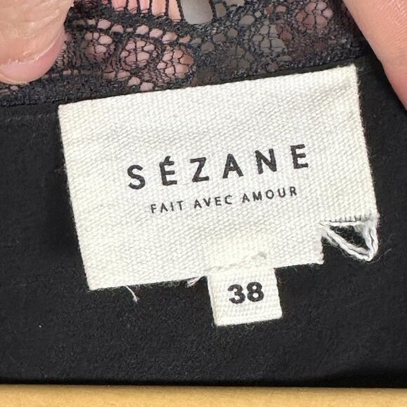 Sezane 100% Silk Lace Trim Cassandra Blouse Black Size 38 French US 6 Minimalist - Picture 4 of 16